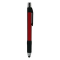 Stylus Click Pen - Red - Black Rubber Grip - Pad Printed